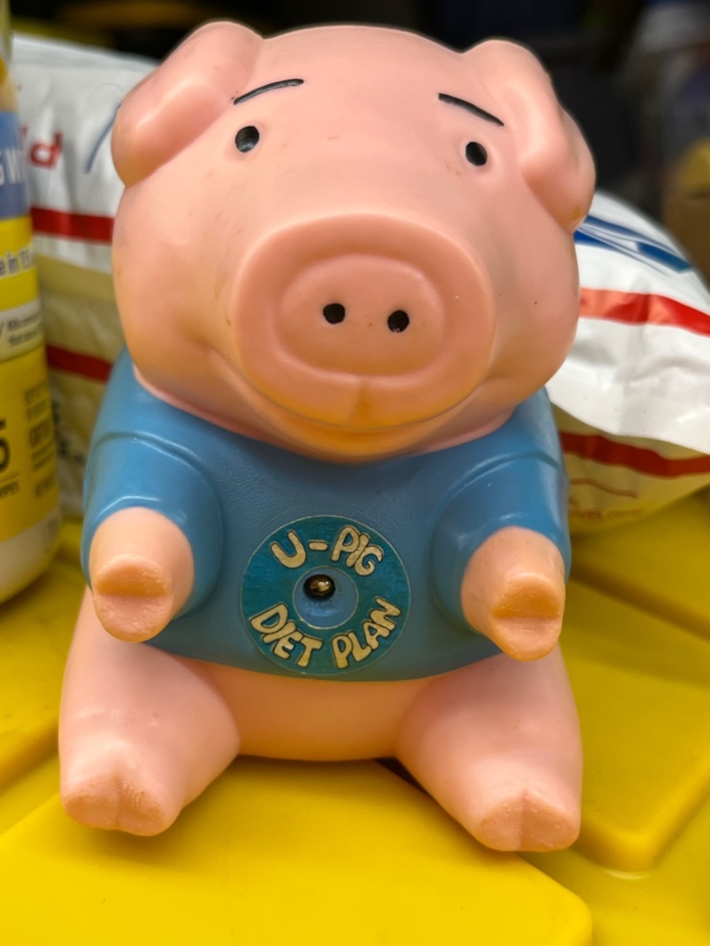 Playful Pink Pig Wall Accent Art with Blue Shirt